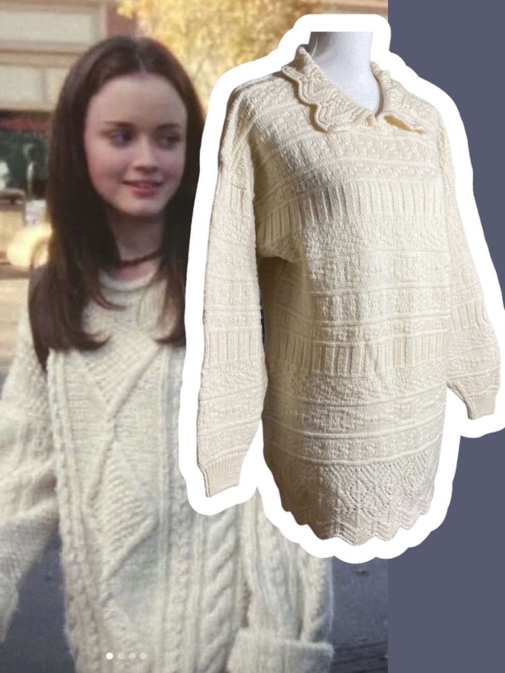 Wool Textured Knit Sweater 10 ASO Rory Gilmore Girls Alternative Collared Tunic
